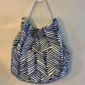 NWT Hat Attack Huge Tote Bag Buji Baja line Navy Blue White Striped Pattern New